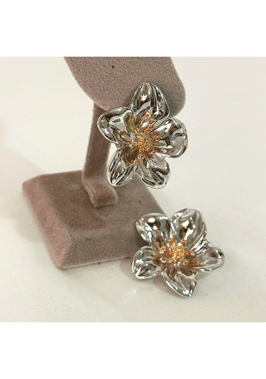 Flower Silver-gold Çelik Küpe Gold