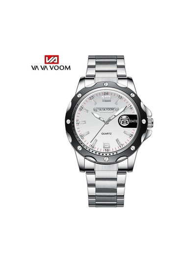 Beyaz Va Va Voom Kuvars İzle Erkekler Için 3atm Su Geçirmez Moda Kuvars Takvim Hareketi Paslanmaz Çelik Elbise Ziyafet Chronograph Saatler Beyaz