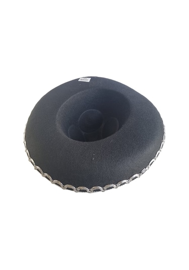 Meksika Mariachi Latin Şapkası Lüks 41cm Siyah Zemin Üstüne Gümüş Sim Kenarlıklı Parti Kostümü