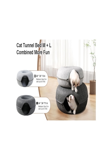 Geeroyoo Rahat Kumaş Kediler İçin Çift Katlı Fermuarlı Tünelli Yatak