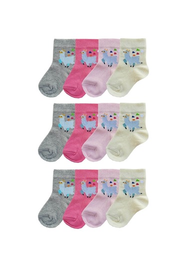 Hepsinerakip 12Li Kız Bebek Soket Çorap Renkli Desenli Ekonomik Çorap