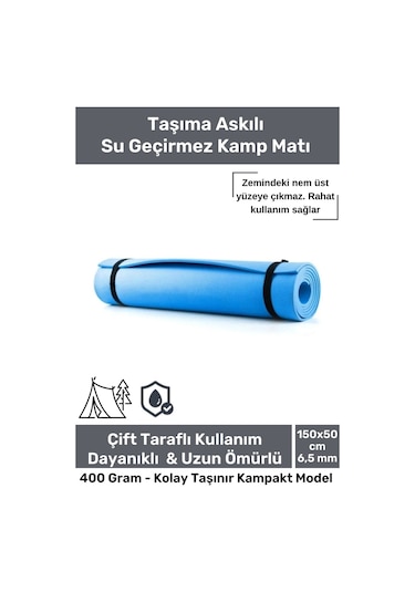 Su Geçirmez Konfor Modeli Taşıma Askılı Çift Taraflı Kamp Zemin Çadır Uyku Matı Mavi Yer Minderi Mavi