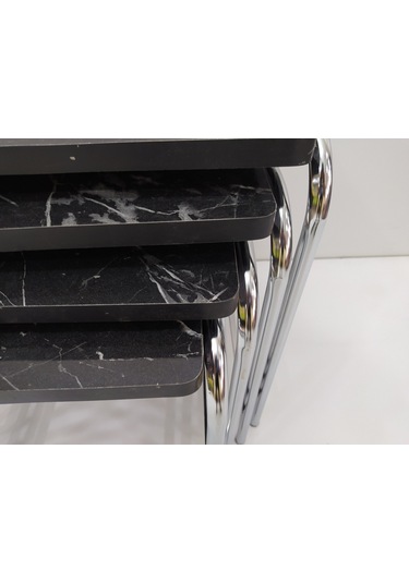 Zigon Sehpa 4'Lü Metal Model Transmisyon Nikelaj Ayak Siyaj Merme