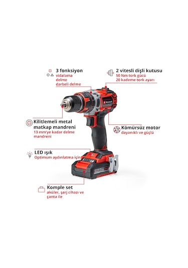 Einhell TP-CD 18/50 Li-i BL Kit (2x2,0Ah) Çift Akülü Darbeli Vidalama - 4513940
