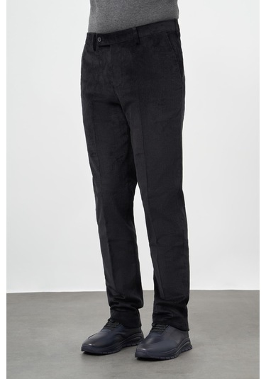 Siyah Fitilli Desen Kadife Pamuklu Yan Cep Comfort Fit Classic Pantolon 1003245160 Siyah