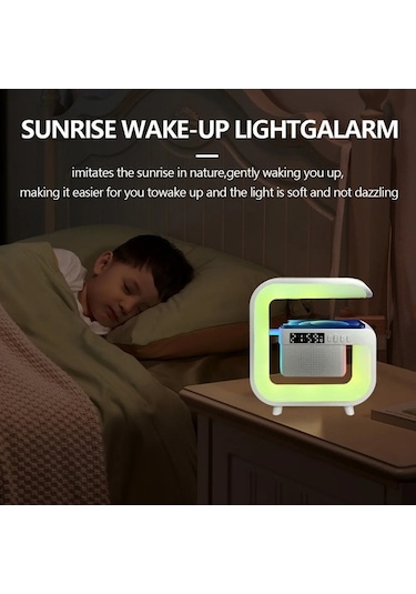 Createtech Kablosuz Şarj İstasyonu Küçük Tasarım Çalar Saat Rgb Gece Işık Uygulama Kontrolü White