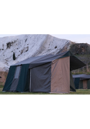 Kapı Sineklikli 2+1 L Mutfaklı Double Kamp Çadırı 4-6 Kişilik - Yeşil