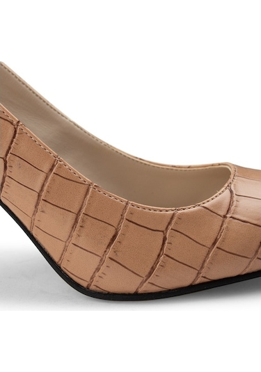 Deery Vizon Rengi Kroko Stiletto Kadın Topuklu Ayakkabı Vizon