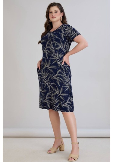 Wearon Kadın Sumru Cepli Kuplu Kısa Kol Lacivert Elbise Lacivert