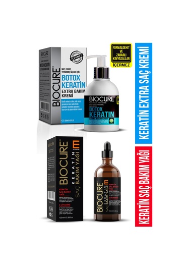 Biocure Botoks Keratin Extra Saç Bakım Kremi 250 ML + Keratin Saç Bakım Yağı 100 ML