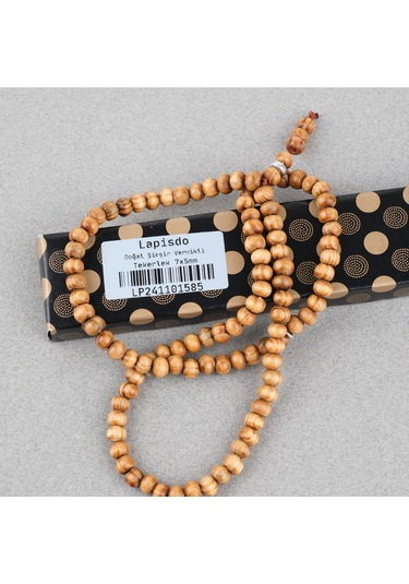 Şimşir Ağacı Vernikli 99luk Tekerlek Kesim 7x5mm Tesbih Açık Kahverengi