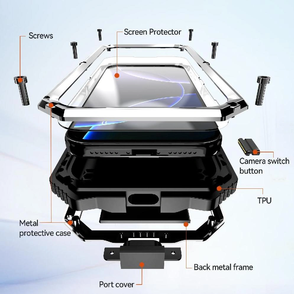 İphone 17 Pro Max İçin Metal Kılıf 360 Tam Vücut Koruyucu Kapak Standlı Ağır Hizmet Dayanıklı Şok Geçirmez Cam Ekran Koruyucu