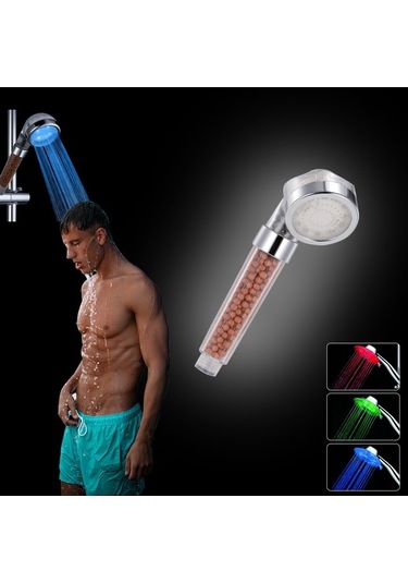 Pazly Led El Duşu İyonik Filtreli Rgb Renk Değiştiren Sıcaklık Sensörlü Pilsiz Duş Başlığı Çok Renkli