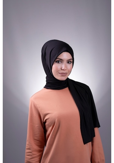 Siyah Düz Klasik Şal Viskon Kumaş Likralı Penye 202101_01 Siyah