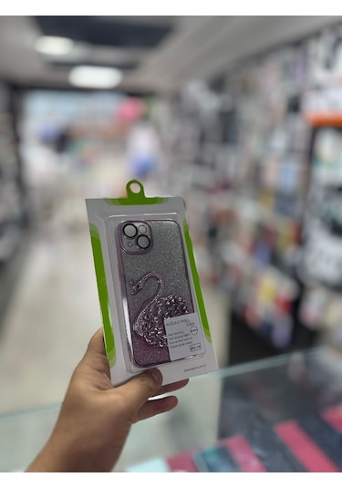 Apple Uyumlu iPhone 14 Kuğulu Taşlı Kılıf 13