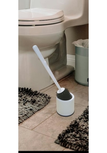 Yuvarlak Altı Kapalı Hazneli Silikon Wc Klozet Temizleme Fırçası Beyaz Renk Beyaz