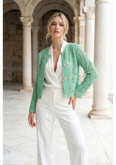 Sayzen Your Shine Dantel Desenli Gold Düğmeli Basic Ceket Shn-2602-tg Mint