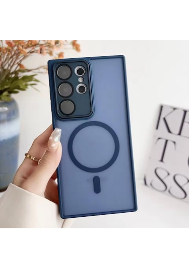 Samsung Galaxy S25 Ultra Uyumlu Magsafe Lens Korumalı Kılıf Mavi