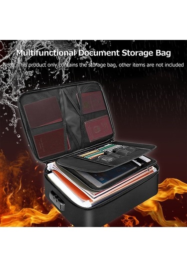 Artfulabode Çok Fonksiyonlu Belge Çantası Büyük Kapasite Yangına Dayanıklı Su Geçirmez Dosya Sertifika Saklama Çantası Şifreli Kilitli Siyah Siyah