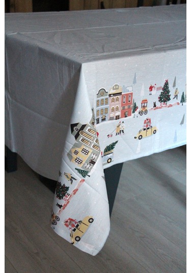 Pamuklu Yılbaşı Noel Temalı Kumaş Masa Örtüsü 150x200 Ebat 2025-knrev Mavi