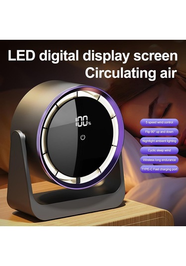 Honmex Usb Usb Dizüstü Ev Dormitory Fan - Gri - Elektrikli, 5 Hızlı Ayarlanabilir, Sessiz, Led Ekranlı, Taşınabilir, Invisible Blade