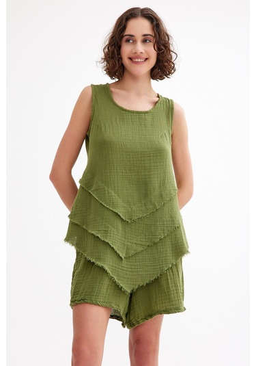 Pamuk Müslin Üçgen Bluz - Şık Ve Rahat Yaz Tasarımı Yeşil