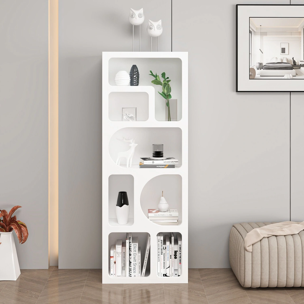 Bohem Kitaplık 135 Cm Mebran - Beyaz Beyaz