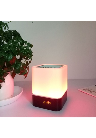 Springsun Siyah Led Renkli Atmosfer Lambası İle Bluetooth Hoparlör, 3 Seviye Isı Işığı, Saat Ve Alarm, Tf Kart/usb/aux Desteği, 1200mah Pil Diğer