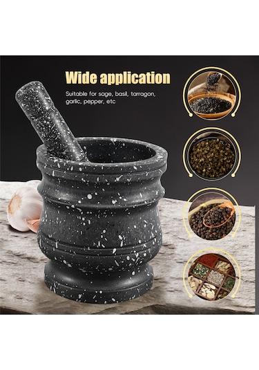 Granit Desenli Havanda Seti Taş Ot Baharat Öğütücü Katı Öğütücü Siyah