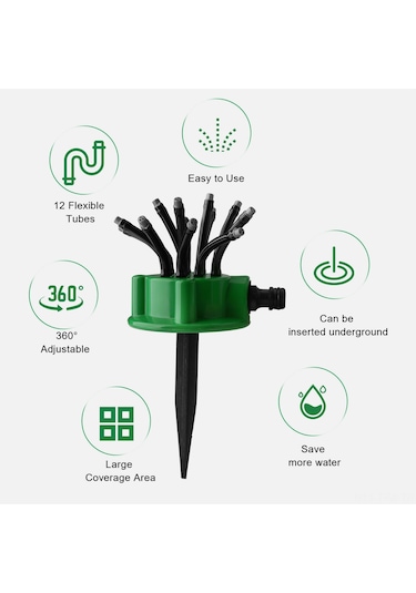 Tenfowee Bahçe Sulama Aleti: 12 Esnek Fıçıklı 360 Derece Otomatik Sprinkler, Çift Paket, Çim, Bitki Ve Bahçe İçin Büyük Kaplama Alanı