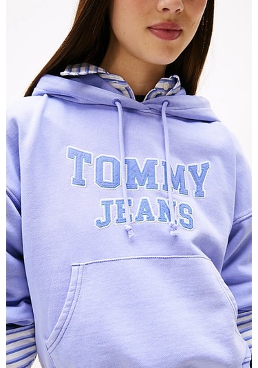 Kadın Boxy Fit Cropped Kapüşonlu Sweatshirt - Lila Vintage Iris