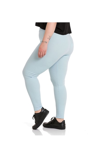 Büyük Beden Fitilli Beli Lastikli Bilekte Bebe Mavi Bayan Tayt