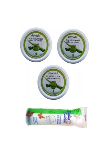 Dermokil Aloe Vera Özlü El ve Vücut Kremi 3 x 220 ML + Makyaj Pamuğu 70'li