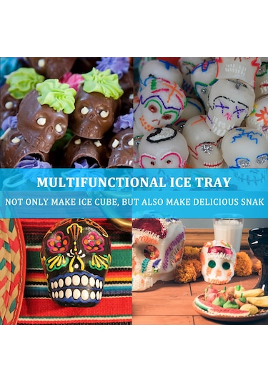 Ximistore9 3d Kafatası Şekilli 6 Lü Silikon Buz Kalıbı - Yiyecek Dereceli, Kolay Çıkarım, Funnel İçerir Mavi