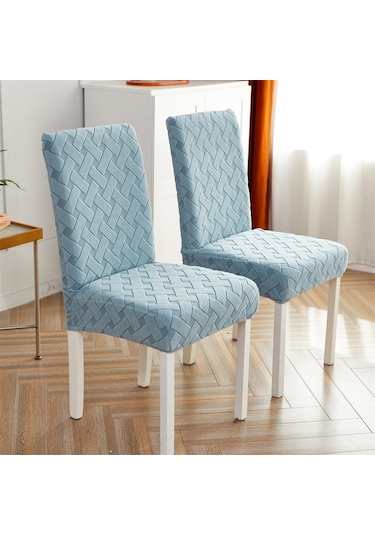 Açık Mavi 1 Parça Sandalye  Yemek Odası İçin Streç Jakarlı Yemek Sandalyesi  Slipcover Elastik  Mutfak Sandalye