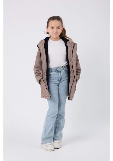 Freemen Kız Çocuk Vizon Kürklü Su Ve Rüzgar Geçirmez Kapüşonlu 3 Kışlık Mont Vizon