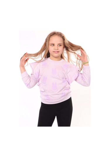 Toontoy Kız Çocuk Baskılı Sweatshirt Açık Lila