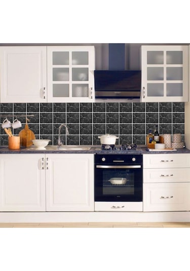 Mutfak Tezgah Arası Kendinden Yapışkanlı Folyo Kaplama Siyah Fayans Desen 60cmx100cm