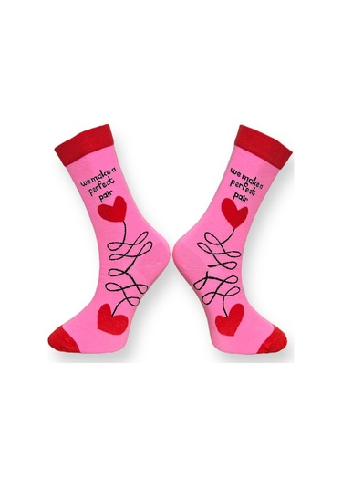 2'li Unısex Sevgililer Günü Özel Tasarım Pembe Ve Kırmızı Kalp Tasarımlı Esnek Nem Alabilen Pamuklu Spor Soket Çoraplar Çok Renkli