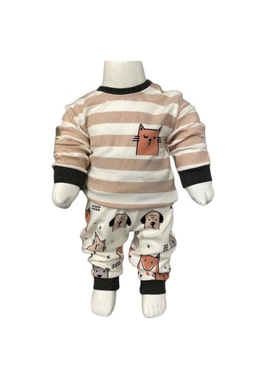 Erkek Bebek Hayvan Figürlü Eşofman Takımı 002178 Ekru Ekru