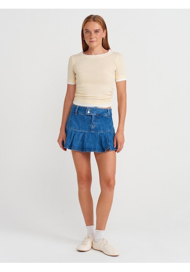 Dilvin 31942 Çift Katlı Büzgülü T-shirt-açık Sarı Açık Sarı