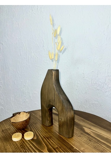 O&a Wood Doğal Ahşap Dekoratif Biblo Vazo Ceviz