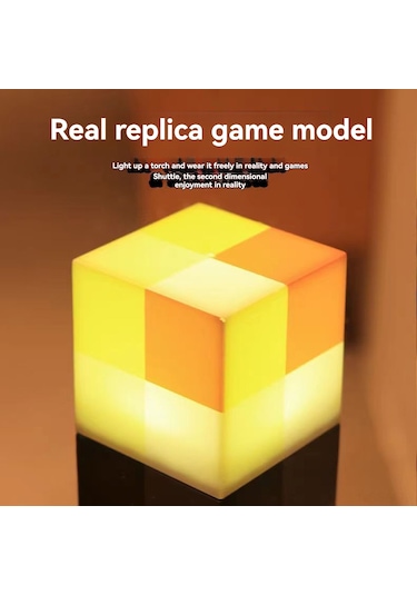 Springsun Minecraft Piksel Stili Şarjlı Fener, Kumandalı Torç, 3w Beyaz Işık, Çocuklar İçin Led Gece Lambası Sarı