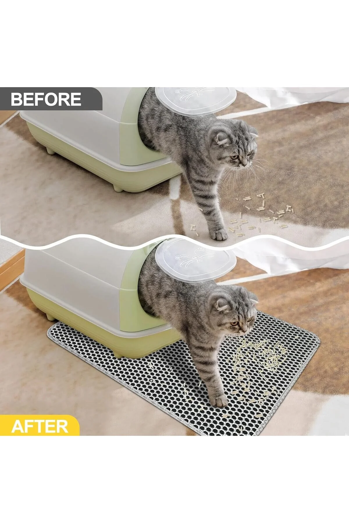 Elekli Kedi Tuvalet Önü Paspası , Kedi Kumu Paspası 65x45 Cm