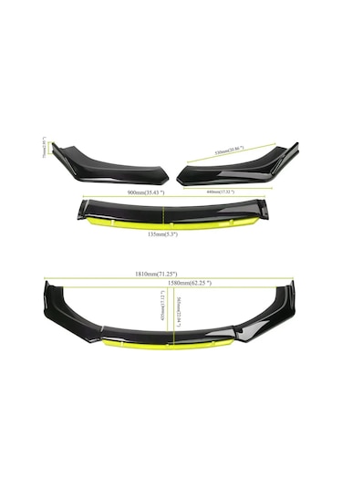 Sarı 4 Parça Ön Lip Universal Ön Tampon Eki Piano Black Sarı Renk