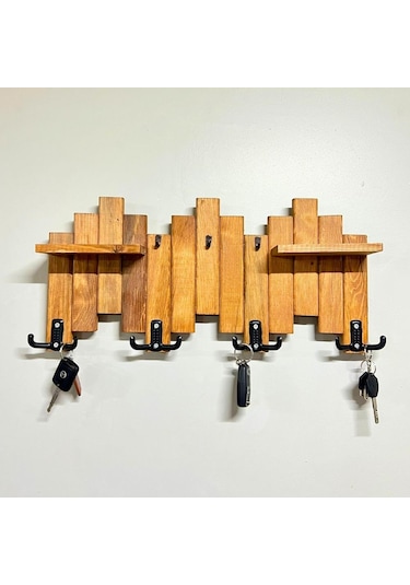 Ahşap Duvar Ve Kapı Askısı Elbise Anahtarlık Askılık Piyano Modeli 4 Askılı Meşe