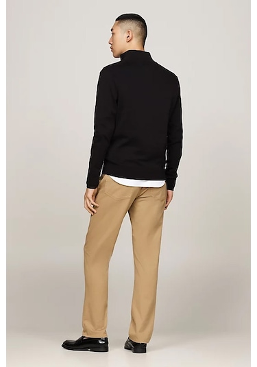 Erkek Çeyrek Fermuarlı Balıkçı Yaka Kazak - Siyah Black