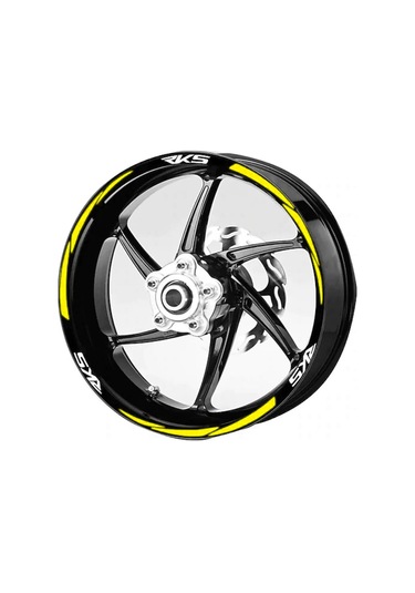 Yeni Özel Motosiklet Jant Şeridi Rks Beyaz Yazı Sarı Şerit Sağ-sol/ön-arka