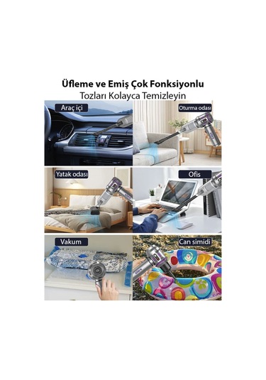100w 16 Bin Pa Vakum Çekim Gücü Kablosuz Araba Oto Süpürgesi Ve Üfleme Makinası Şarjlı