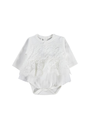 Civil Baby Fırfır Tüllü 3-12 Ay Çıtçıtlı Badi - Ekru